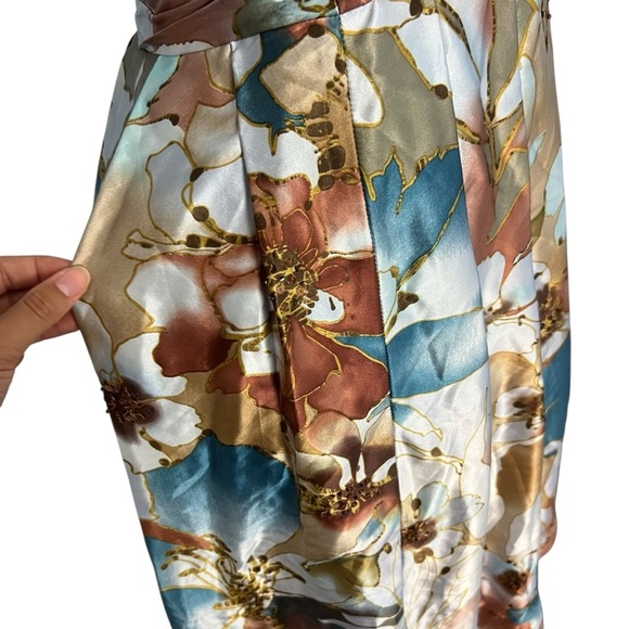 Adrianna Papell Occasions Floral Silk Halter Beaded Dress Brown & Blue - Picture 7 of 13